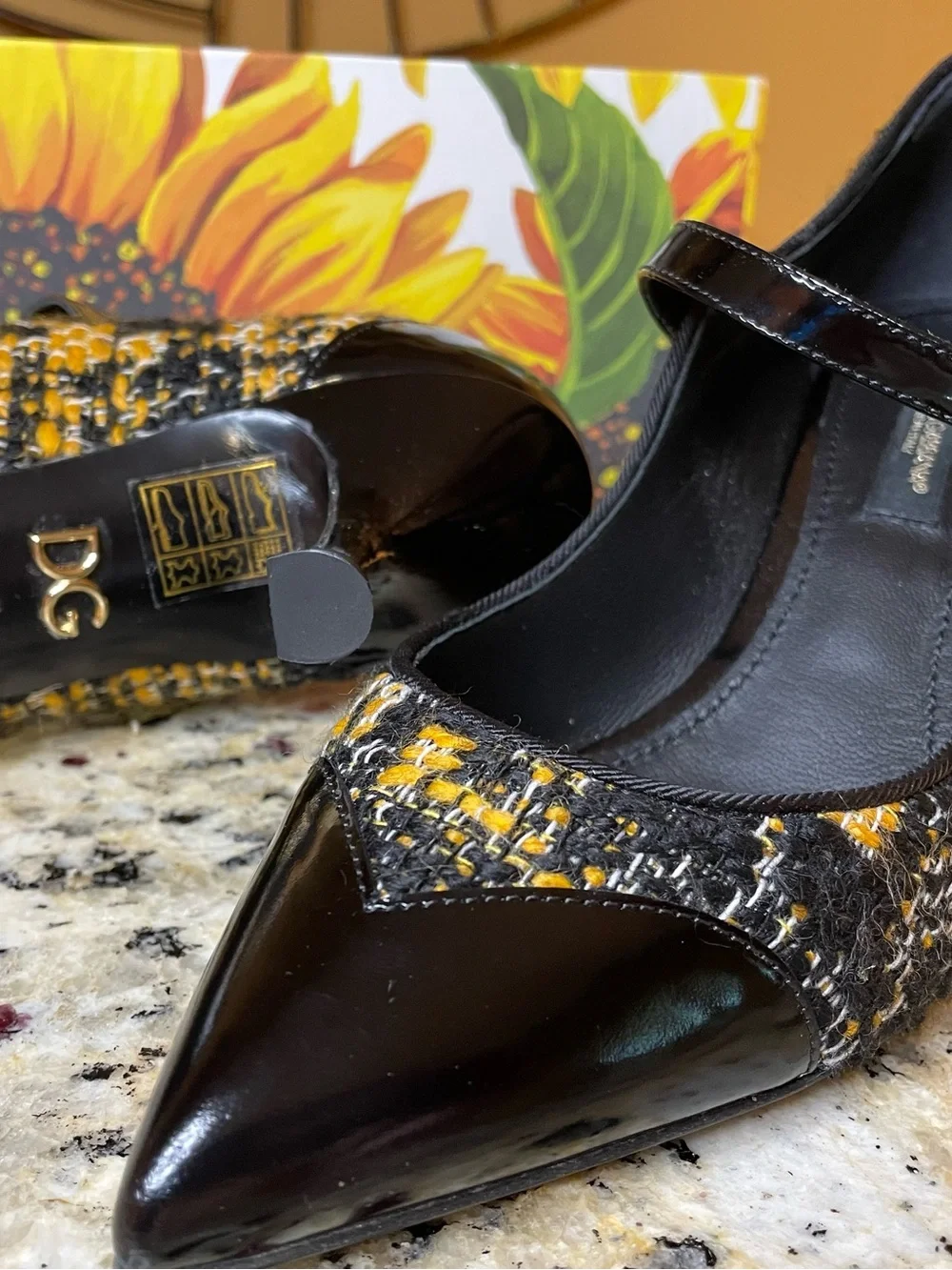 Dolce & Gabbana Black and Yellow Tweed Mary Jane Heels